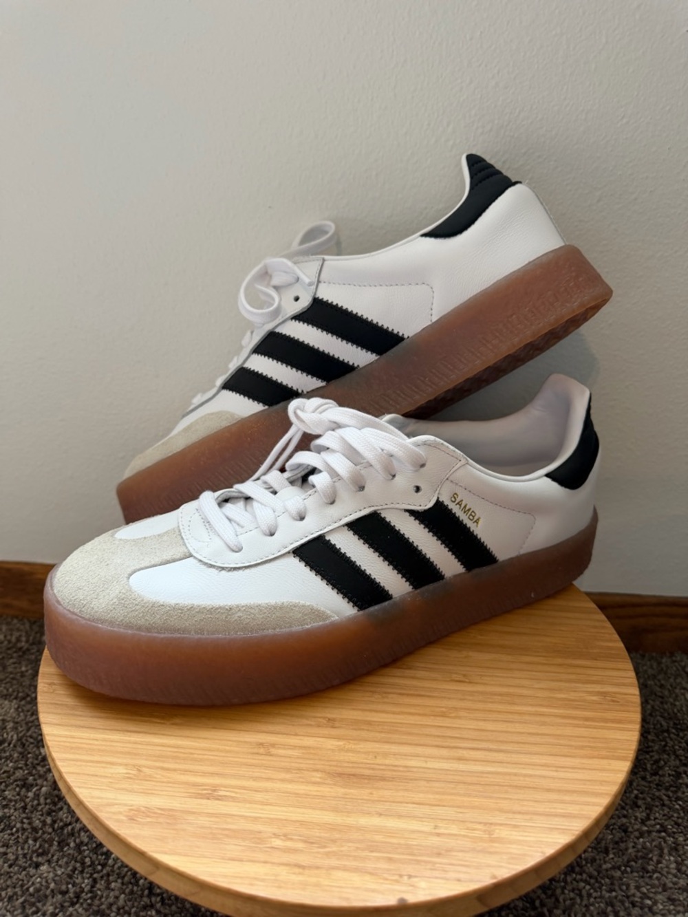 adidas White & Black Samba with Gum Sole